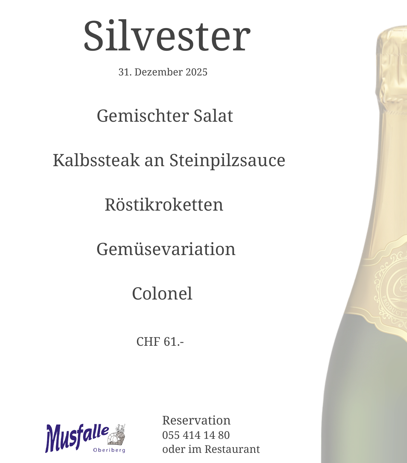 Silvester Menu Restaurant Musfalle Oberiberg