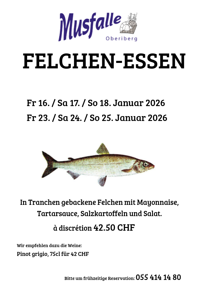 Felchen-Essen 2026 Restaurant Musfalle Oberiberg